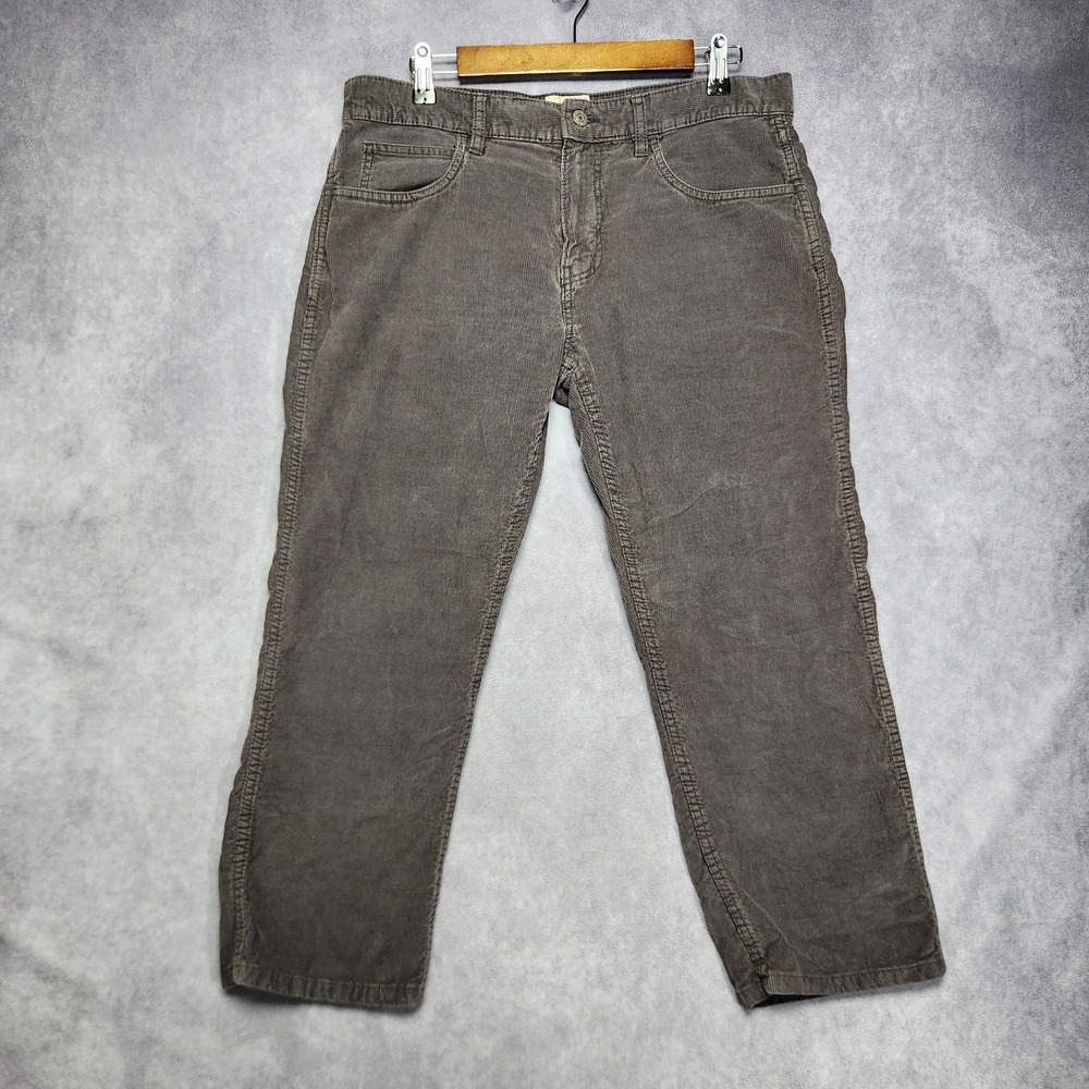 St Johns Bay Mens Gray Brown Corduroy Pants 34x25 Hemmed Straight Leg Cotton